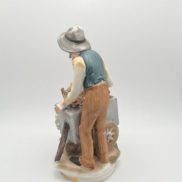 Vintage Norleans Old Man Dog Girl Apple Cart Japan Bisque Porcelain Art Figurine - Picture 2 of 10